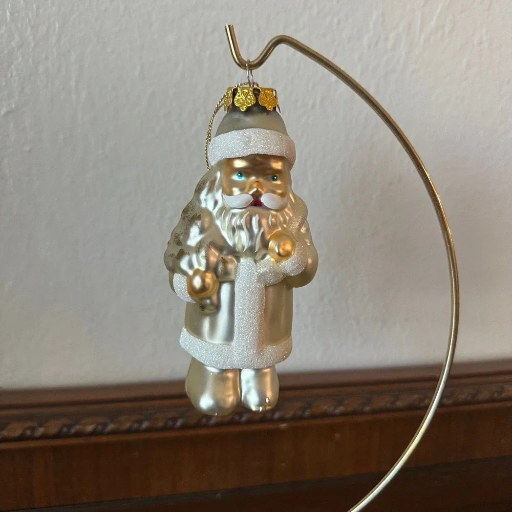 Vintage Style Glass Santa Claus Christmas Ornament Champagne Glitter‎ Accents